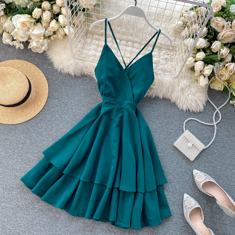 V-neck Halter Double-layer Ruffle Dress