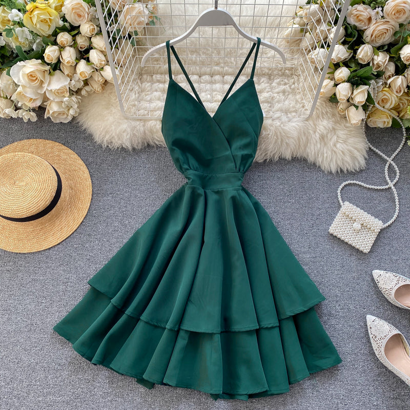 V-neck Halter Double-layer Ruffle Dress