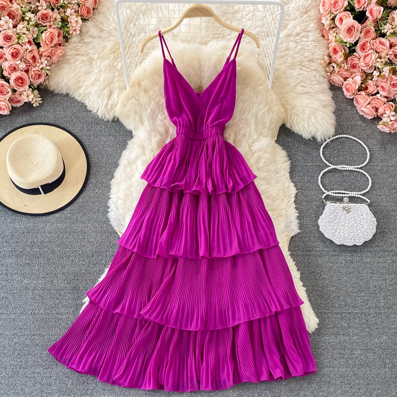 Multicolor Sling Pleated Dress