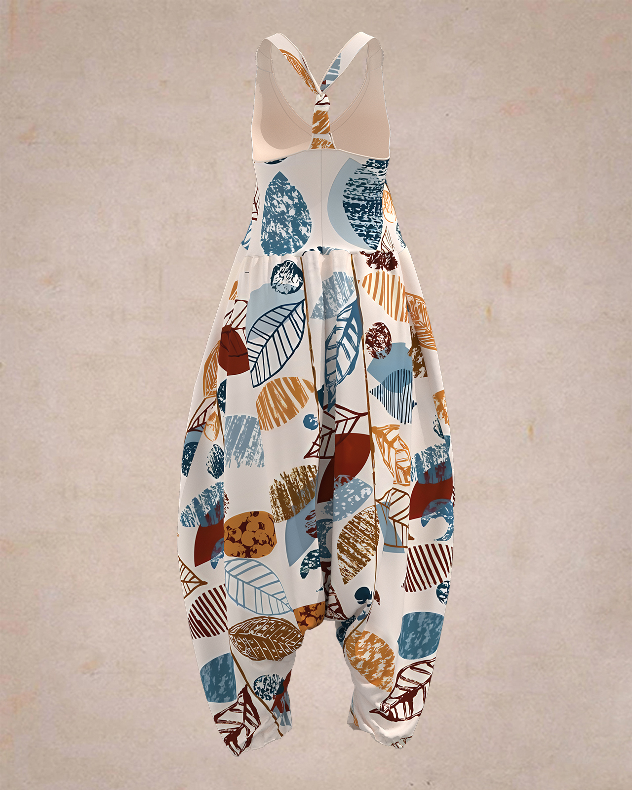 Women's Geometric Leaf Print Sleeveless Jumpsuit Harem Pants