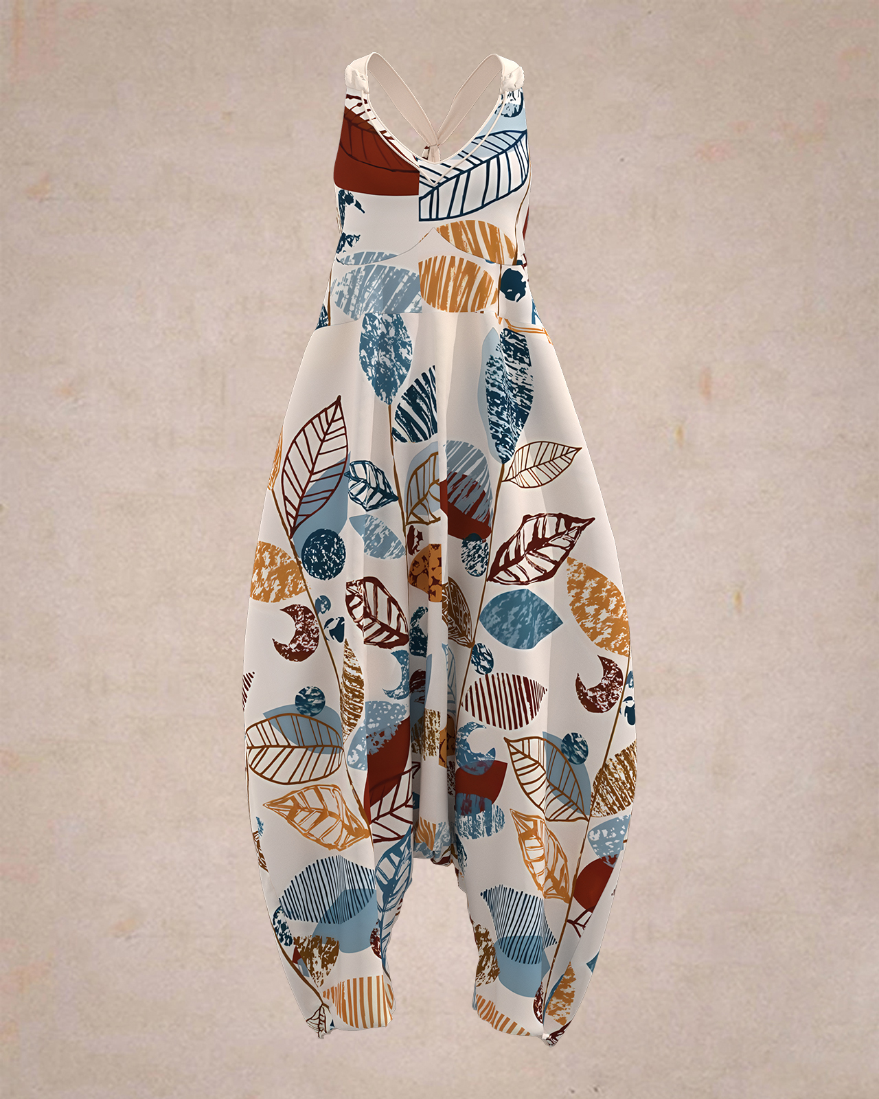 Women's Geometric Leaf Print Sleeveless Jumpsuit Harem Pants