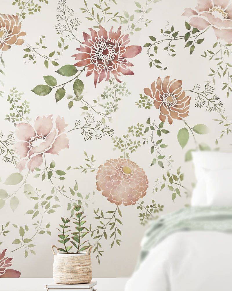 Blooming Peonies Wall Stencil