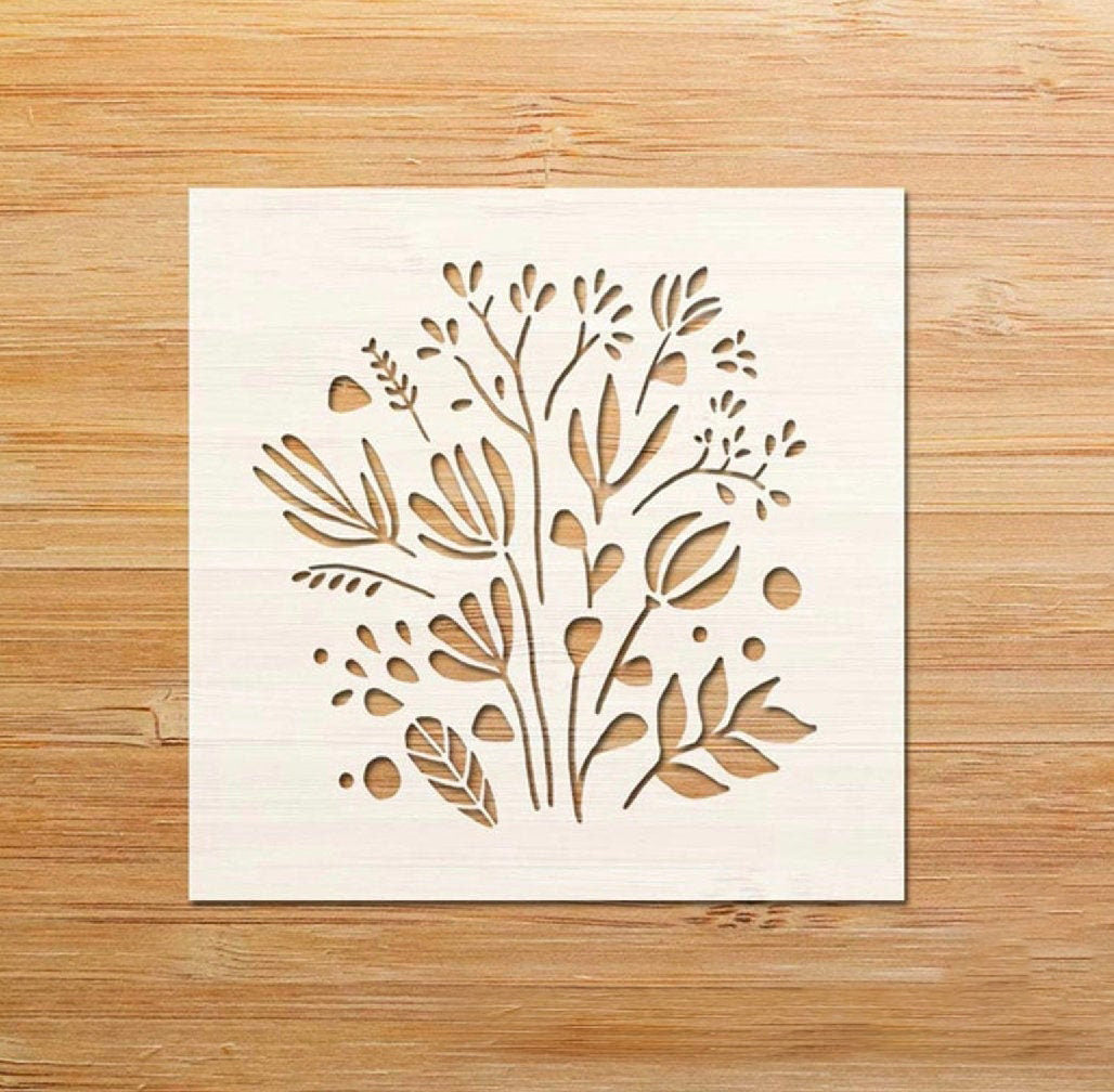 Flower Branches and Leaves Stencil