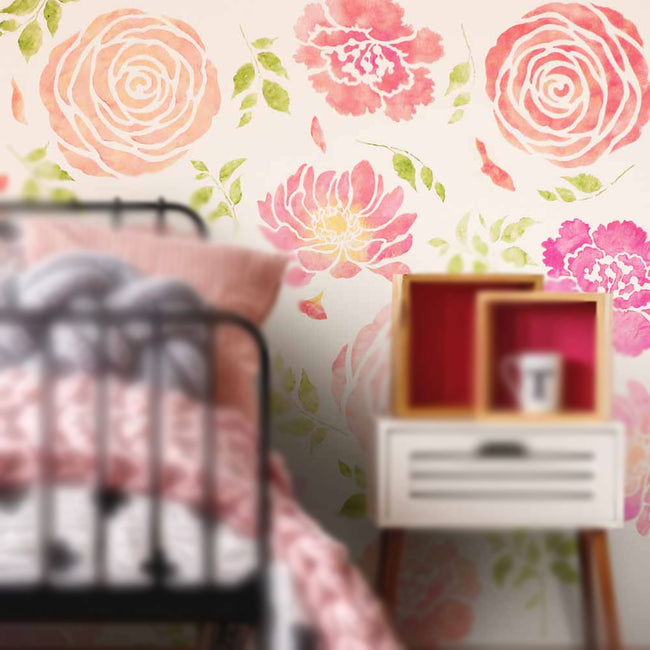 Blooming Peonies Wall Stencil