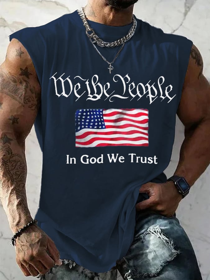 Men's Flag We The People In God We Trust Print Casual Vest