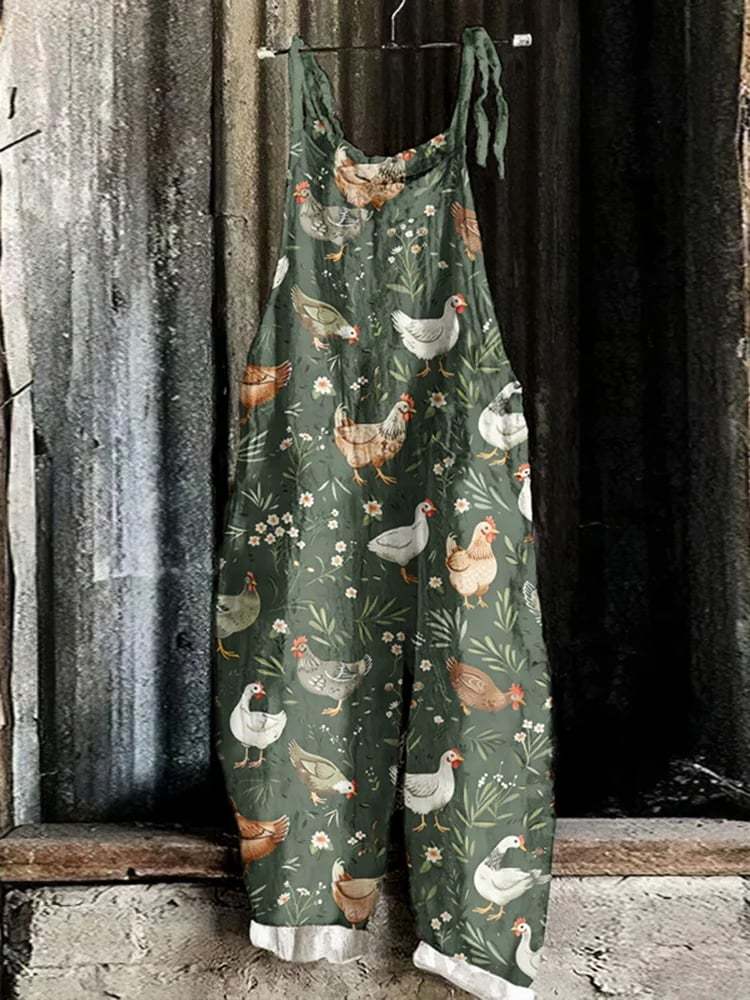 Women's Farm Animal and Floral Print Overalls