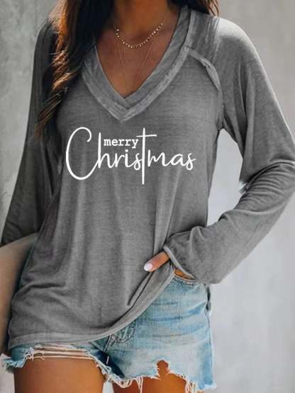 Women's  Merry Christmas Print Casual Long Sleeve T-Shirt