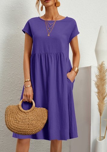 Women's Short Sleeve Cotton And Linen Dress-