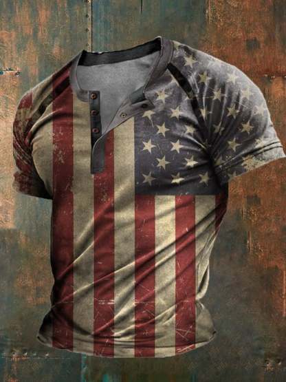 Men's Independence Day Vintage America Flag Print Top