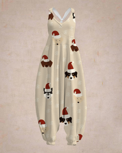 Women's Christmas Puppy Print Sleeveless Jumpsuit Harem Pants