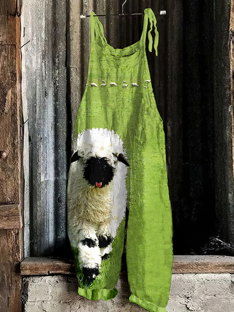 Greetings From The Stray Highland Sheep Art Loose Fit Jumpsuit