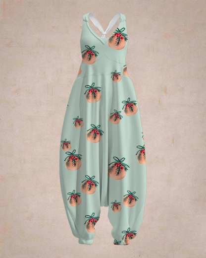 Women's Christmas Pinecones Print Sleeveless Jumpsuit Harem Pants