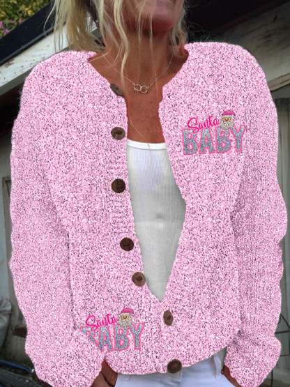 Women's Vintage Christmas Shiny Santa Baby Knit Cardigan