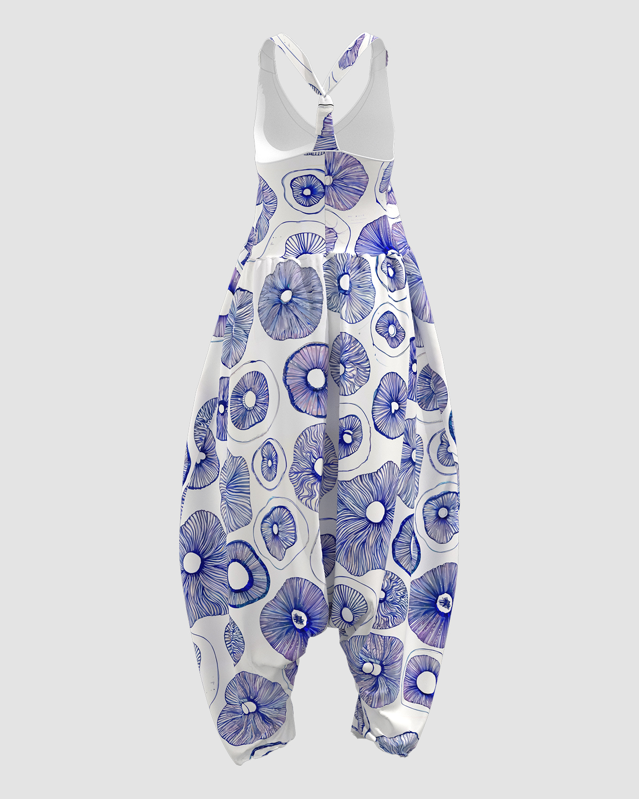 Women's Geometric Lotus Leaf Print Sleeveless Jumpsuit Harem Pants