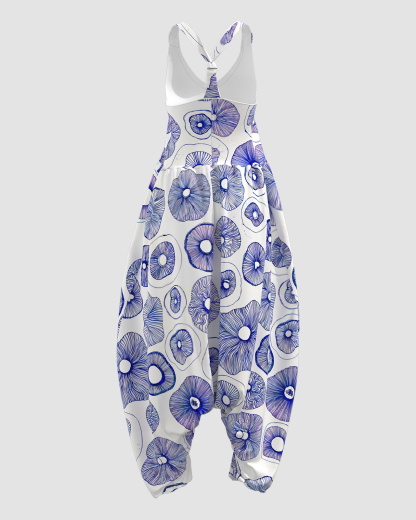 Women's Geometric Lotus Leaf Print Sleeveless Jumpsuit Harem Pants