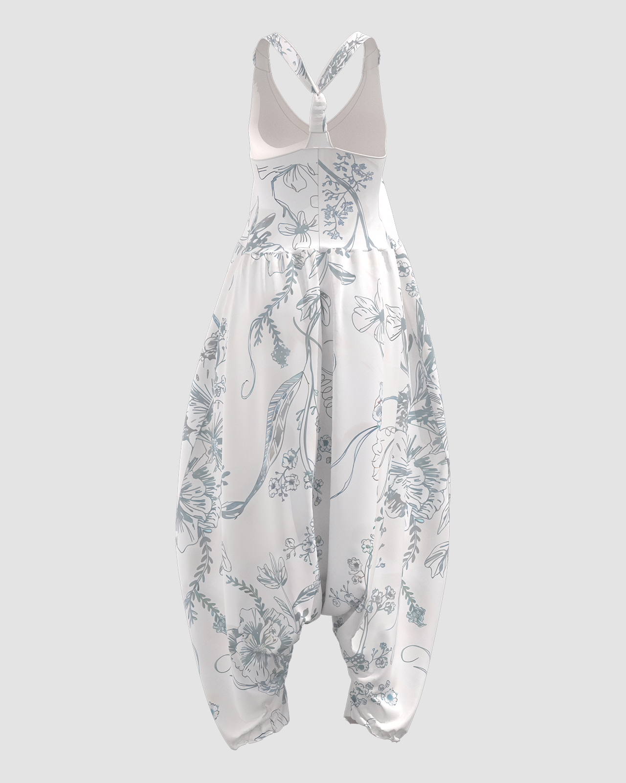 Women's Vintage Floral Print Sleeveless Jumpsuit Harem Pants