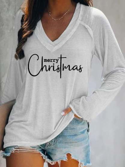 Women's  Merry Christmas Print Casual Long Sleeve T-Shirt