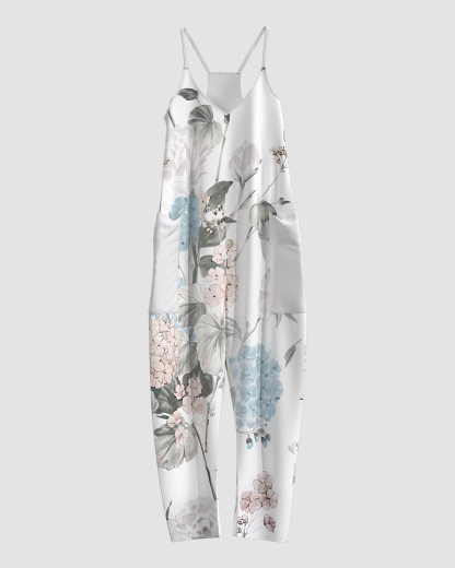 Women's Geranium Print Sleeveless Jumpsuit