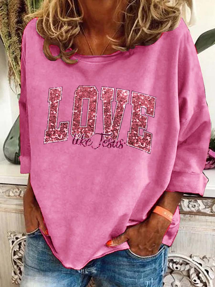 Women'S Love Jesus Pattern Long Sleeve T-Shirt