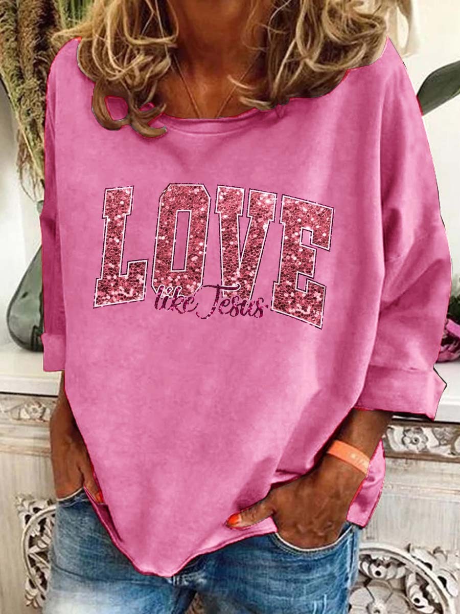 Women'S Love Jesus Pattern Long Sleeve T-Shirt