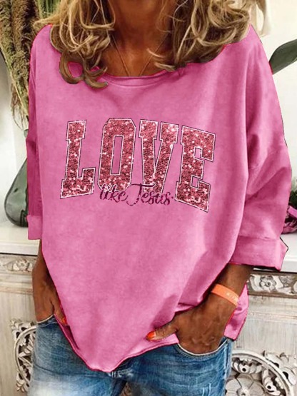 Women'S Love Jesus Pattern Long Sleeve T-Shirt