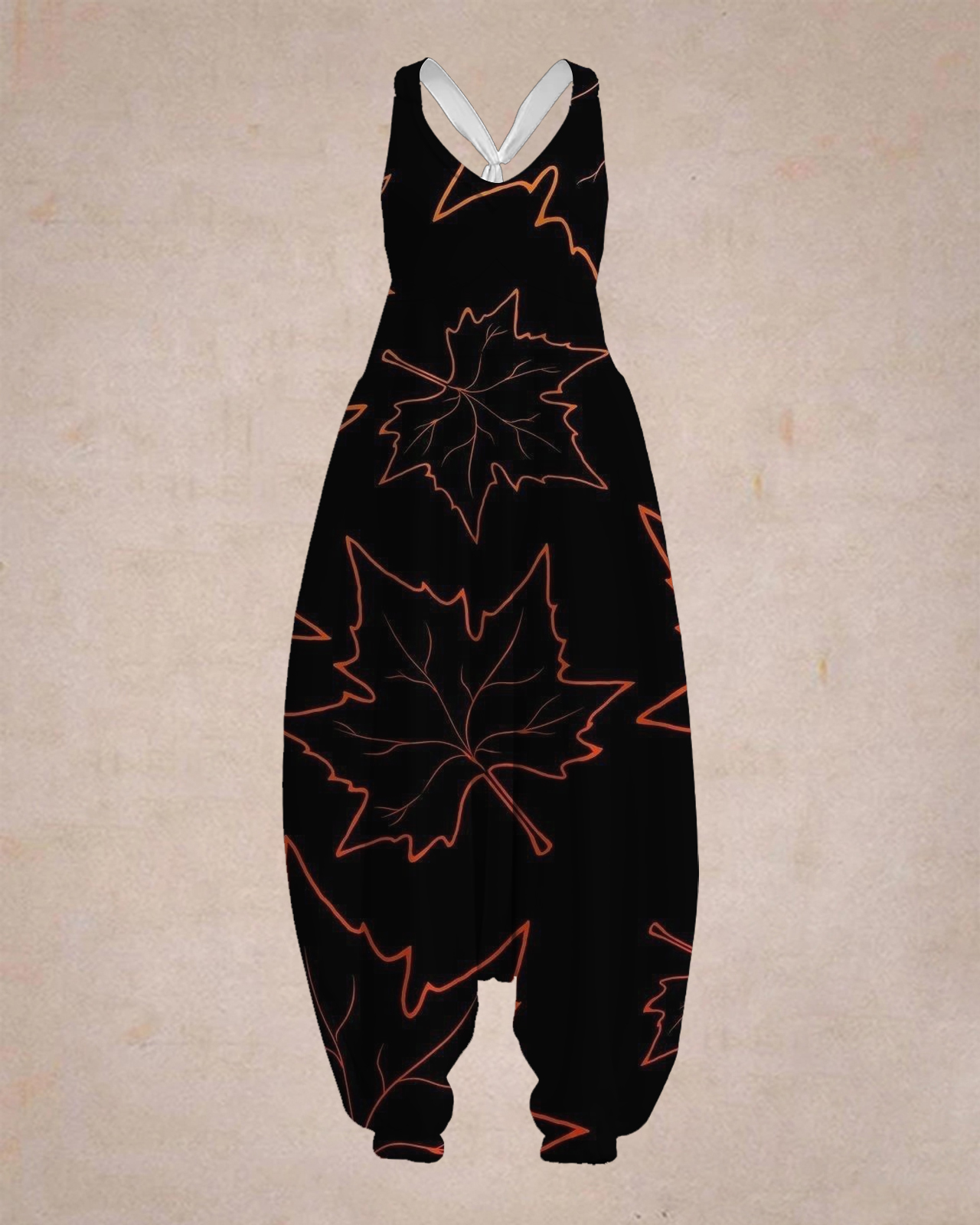 Women's Maple Leaf Print Sleeveless Jumpsuit Harem Pants