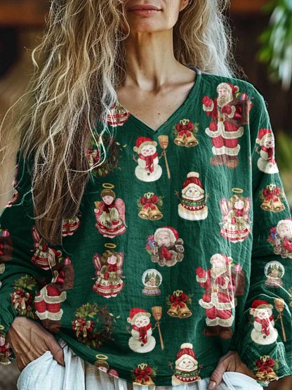 Women's Christmas Santa Casual Long Sleeve Comfortable Cotton Top