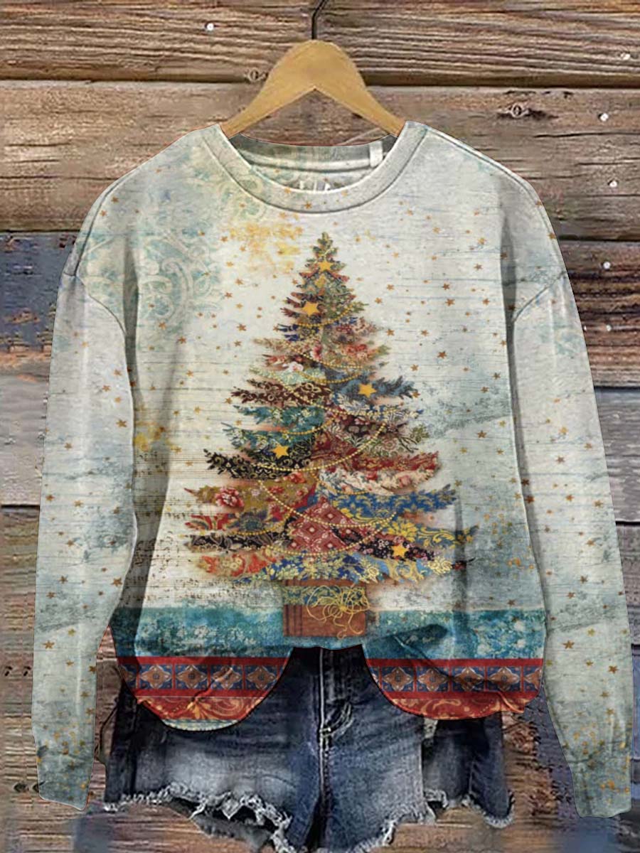 Women's Chirstmas Tree Pattern Neck Sweatshirt