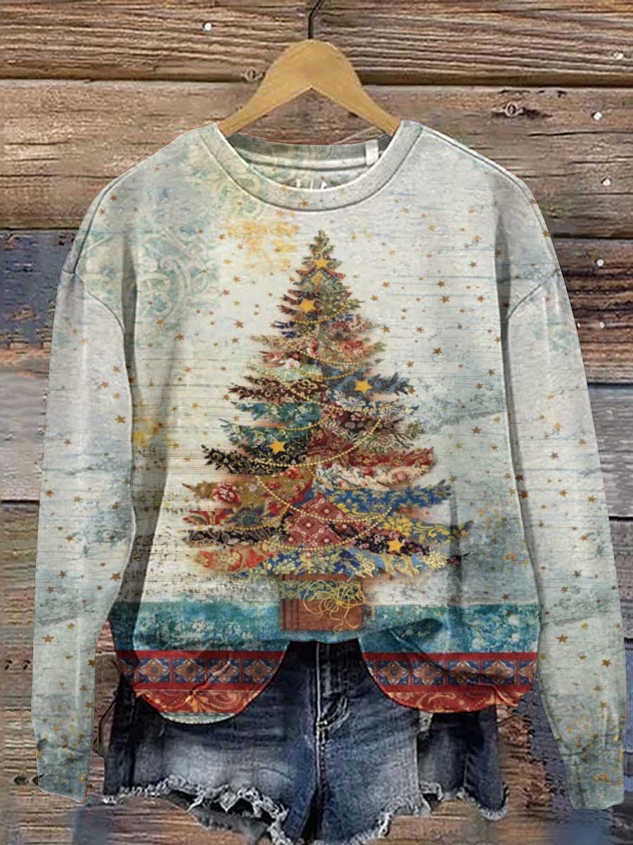 Women's Chirstmas Tree Pattern Neck Sweatshirt