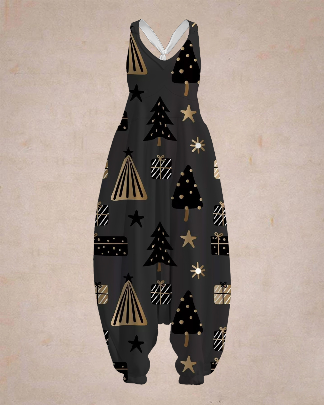 Women's Dark Christmas Print Sleeveless Jumpsuit Harem Pants