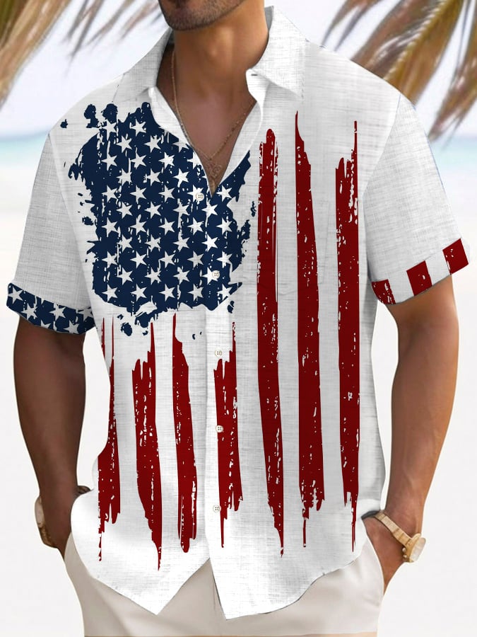 Men's Vintage Flag Print Casual Shirt