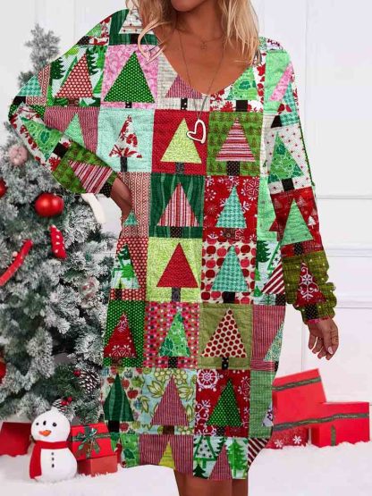Women's Christmas tree Pattern Knitted Long Sleeve Dress