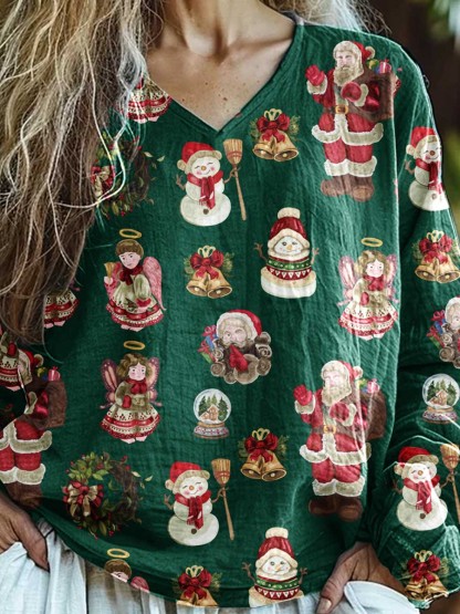 Women's Christmas Santa Casual Long Sleeve Comfortable Cotton Top