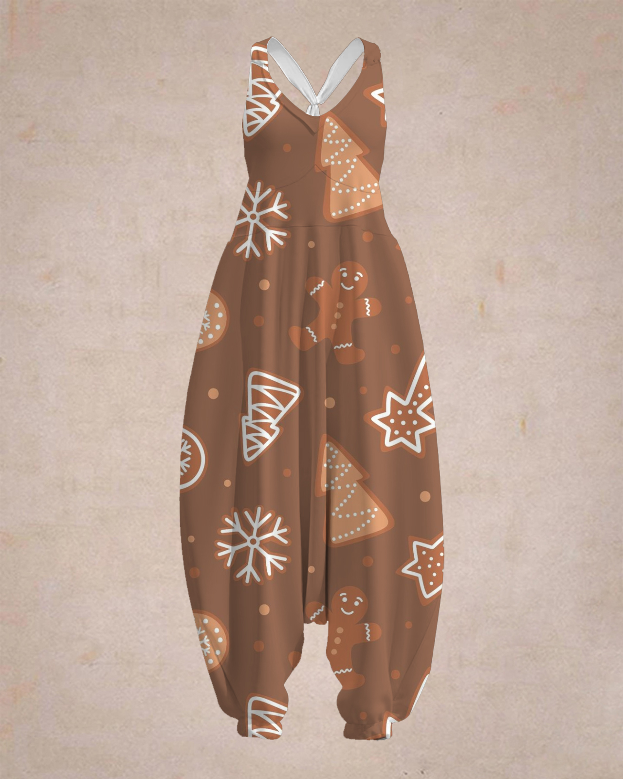 Women's Snowflakes & Christmas Tree Print Sleeveless Jumpsuit Harem Pa