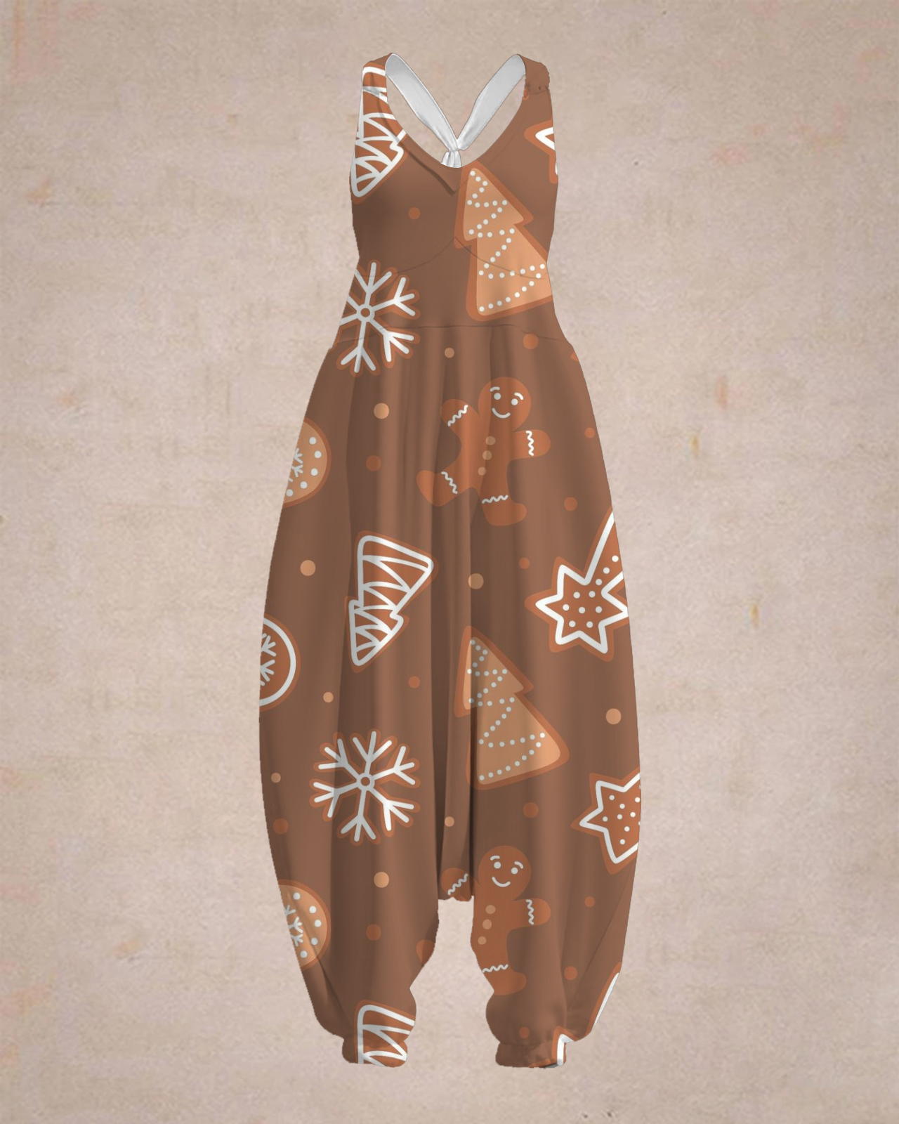 Women's Snowflakes & Christmas Tree Print Sleeveless Jumpsuit Harem Pa