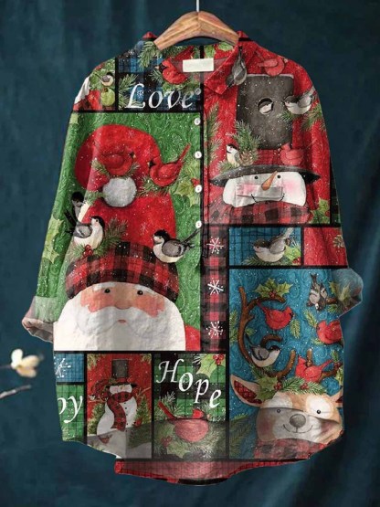 Women's Geometric Christmas Floral Pattern Casual Cotton And Linen Shi