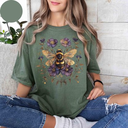 Women's Vintage Floral Bee Farmer Casual T-Shirt