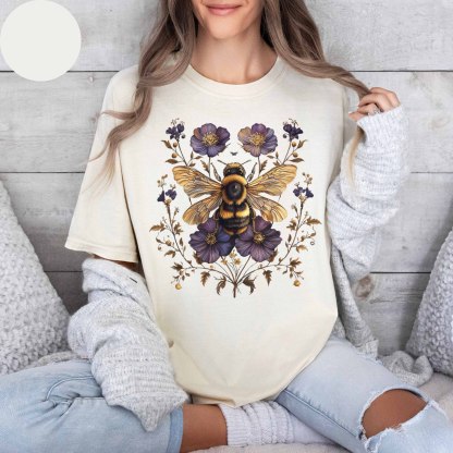 Women's Vintage Floral Bee Farmer Casual T-Shirt