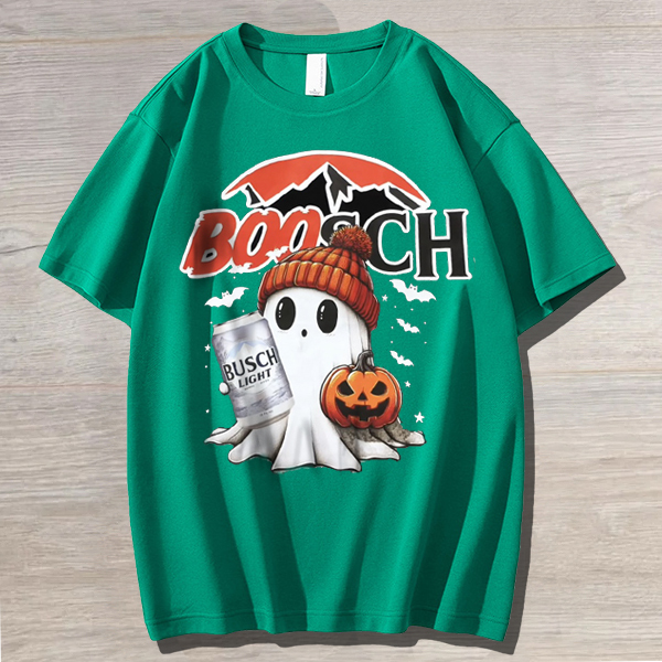Funny Drinking Halloween Ghost Print Unisex Oversized Cotton Tee