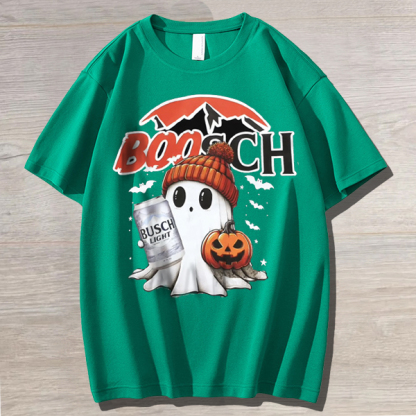 Funny Drinking Halloween Ghost Print Unisex Oversized Cotton Tee