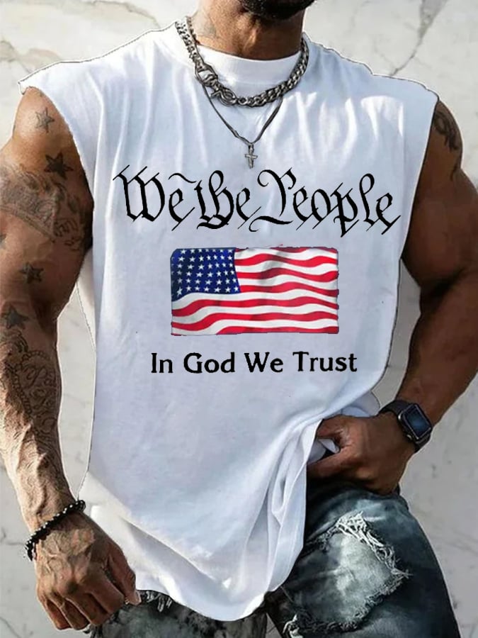 Men's Flag We The People In God We Trust Print Casual Vest
