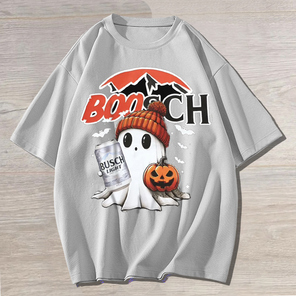 Funny Drinking Halloween Ghost Print Unisex Oversized Cotton Tee