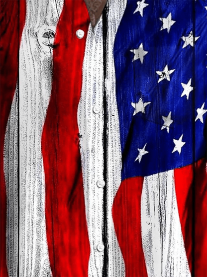 Men's Fashionable Flag Print Resort Casual Shirt (Pockets Included)