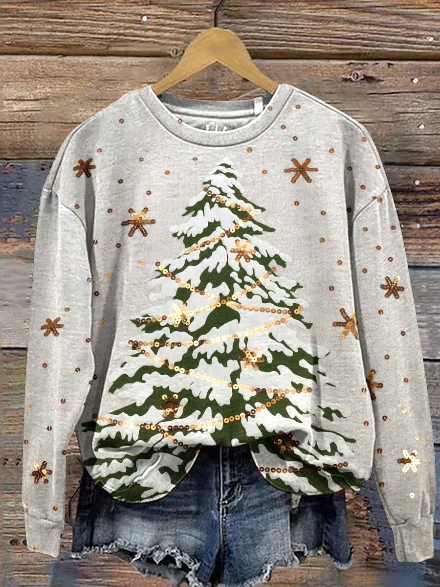 Women's Chirstmas Tree Pattern Neck Sweatshirt