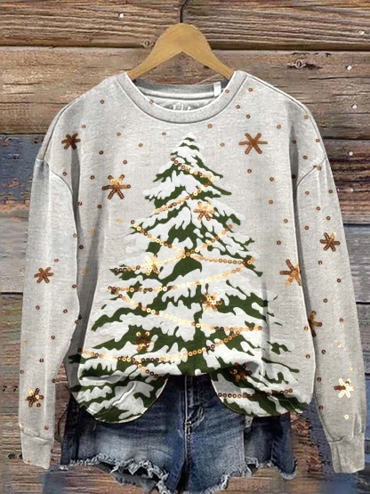 Women's Chirstmas Tree Pattern Neck Sweatshirt
