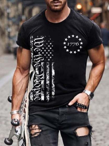 Men's Independence Day 1776 Flag Print T-Shirt