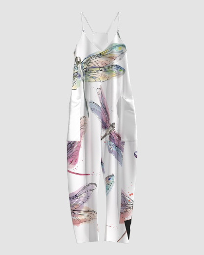 Women's Dragonfly Print Sleeveless Jumpsuit