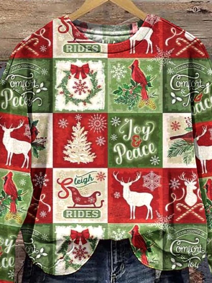 Women's Christmas Geometric Pattern Crew Neck Sweatshirt