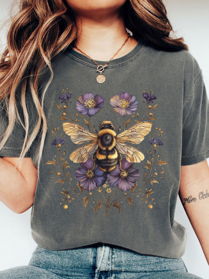 Women's Vintage Floral Bee Farmer Casual T-Shirt