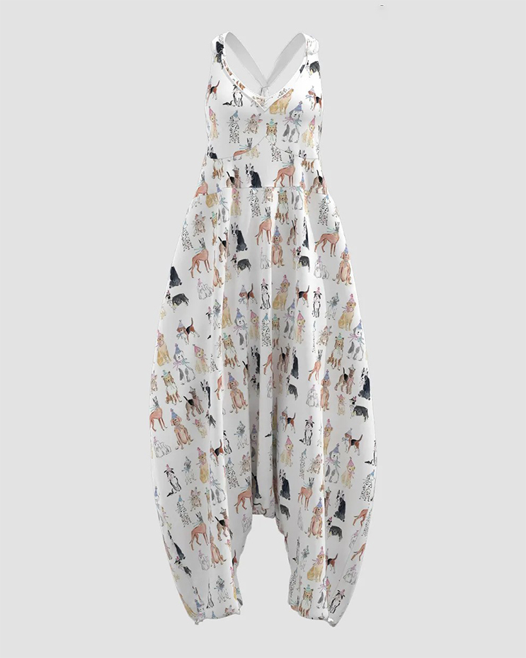 Women's Pet Print Sleeveless Jumpsuit Harem Pants